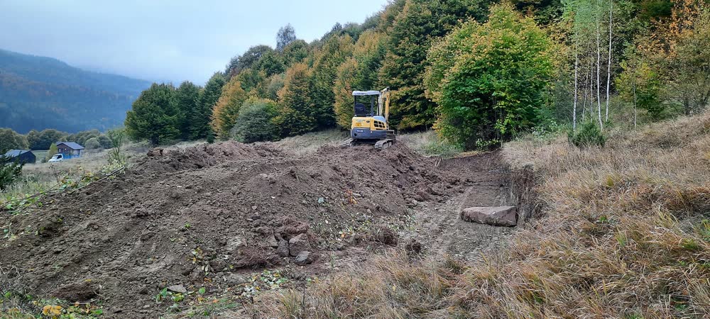 Terenul nivelat până la marginea pădurii.